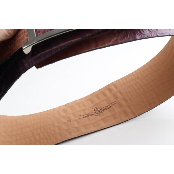 Purple Croco Embossed Leather Wide Waist Belt Size 90 Statement Classic